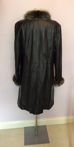 TORRAS BLACK LEATHER & FUR EDGE TRIM COAT SIZE 46 UK 16/18