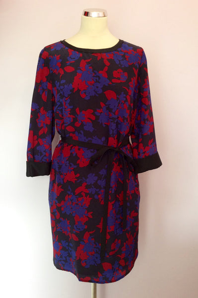 LK Bennett Bauhaus Black, Red & Purple Print Silk Dress Size 14 - Whispers Dress Agency - Sold - 1