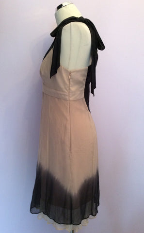 KAREN MILLEN NUDE PINK & BLACK SILK DRESS SIZE 12 - Whispers Dress Agency - Womens Dresses - 2