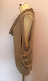 SUDAR TAUPE FINE KNIT SILK COWL SLEEVELESS TOP SIZE L - Whispers Dress Agency - Womens Tops - 2