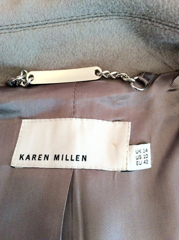 Karen Millen Mink Wool & Cashmere Blend With Black Faux Leather Trim Coat Size 14 - Whispers Dress Agency - Sold - 6