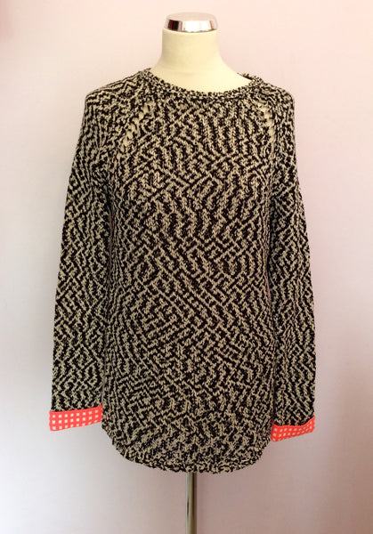 Oui Black & White Knit Jumper With Neon Pink & White Cuffs Size 14 - Whispers Dress Agency - Womens Knitwear - 2