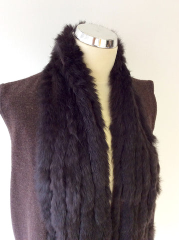 MARC AUREL BROWN WOOL & RABBIT FUR TRIM SLEEVELESS CARDIGAN SIZE 44 UK 16 - Whispers Dress Agency - Sold - 3