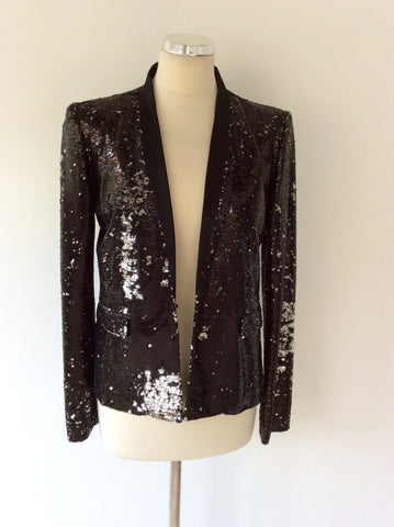 DESIGNER MAJE BLACK & SILVER SEQUINNED EVENING JACKET SIZE 40 UK 12 - Whispers Dress Agency - Womens Coats & Jackets - 3