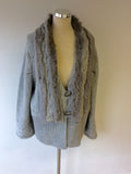 TIVOLI LIGHT GREY RABBIT FUR TRIM CARDIGAN SIZE XL - Whispers Dress Agency - Womens Knitwear - 2