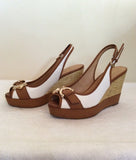 Brand New Moda In Pelle White & Tan Wedge Slingback Heels Size 5/38 - Whispers Dress Agency - Sold - 2