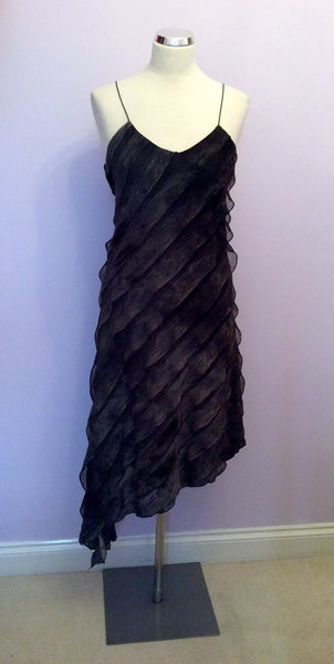 MICHEL AMBERS BLACK & DARK GREY TIERED PLEAT DRESS SIZE 12 - Whispers Dress Agency - Womens Dresses - 1