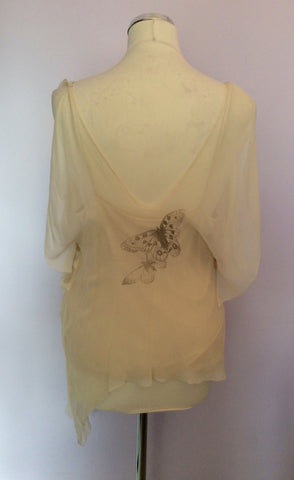 KAREN MILLEN CREAM SILK BUTTERFLY PRINT TOP SIZE 14 - Whispers Dress Agency - Sold - 3