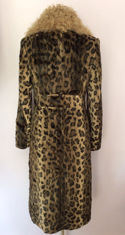 Karen Millen Brown Shaggy Lambswool Collar Leopard Print Coat Size 12 - Whispers Dress Agency - Sold - 3