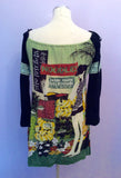 Custo Black & Green Print Wide Neck Top Size 2 UK 10/12 - Whispers Dress Agency - Womens Tops - 3