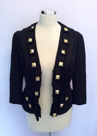 Temperley Black With Gold Metal Stud Trim Fitted Jacket Size 10 - Whispers Dress Agency - Womens Suits & Tailoring - 2